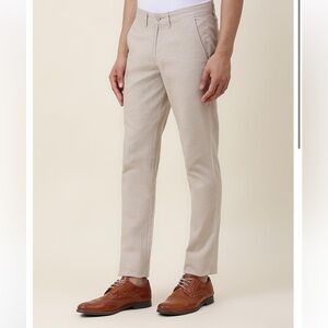 Fabindia Khaki Cotton Linen Chino Pants with Zipper Fly - Slim Fit Regular